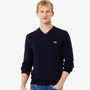 Lacoste V-Neck Cotton Sweater Mens Regular Fit Navy Size L